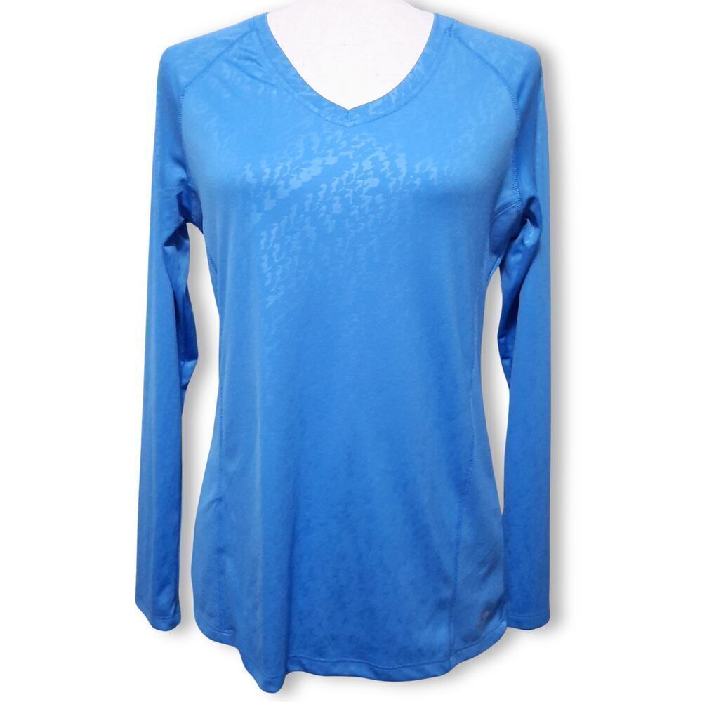 Champion Women's Reflective Blue Long-Sleeve V-Neck Athletic Shirt Size Small